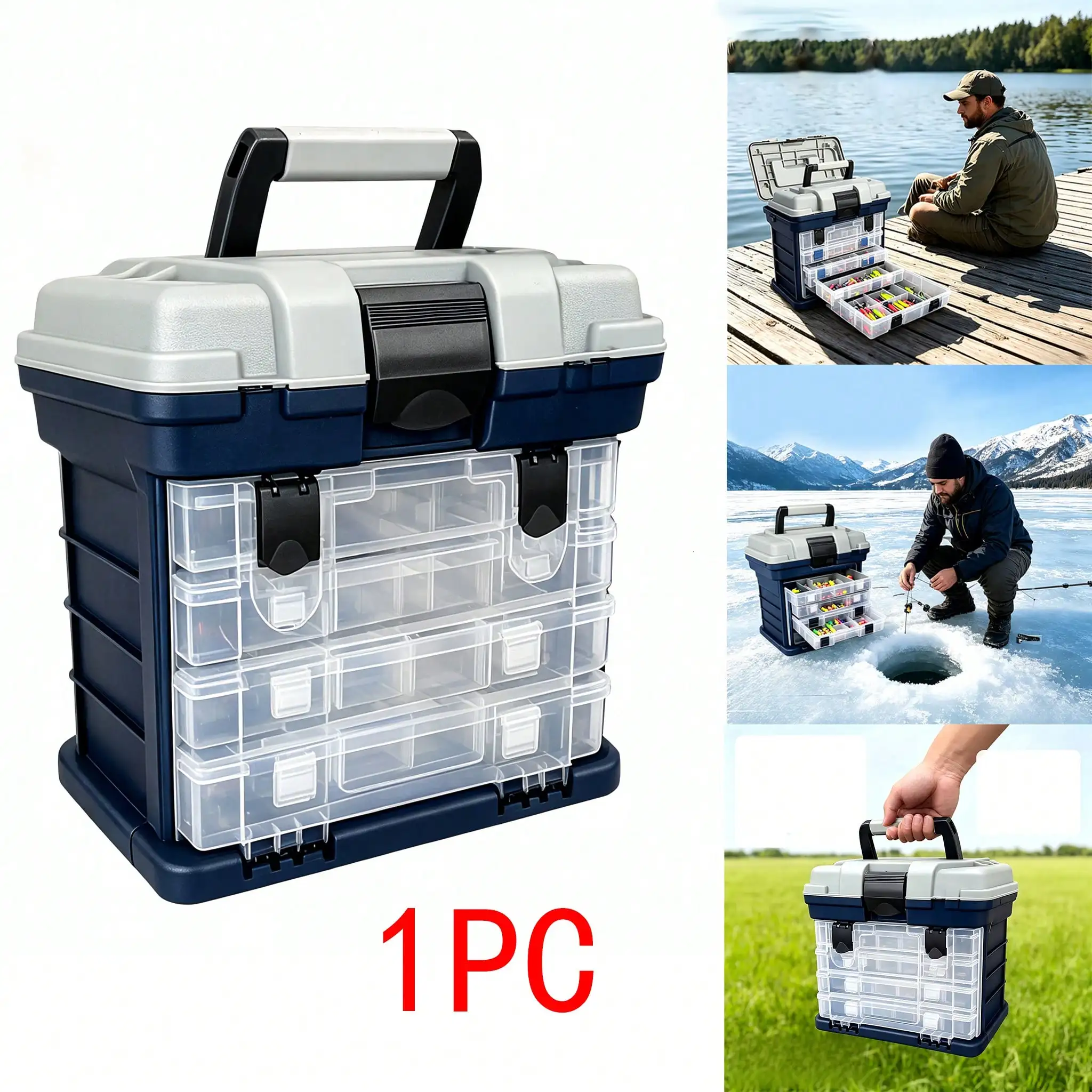 4 Layers Large Capacity Waterproof Fishing Tackle Storage Box, Sturdy Portable Gear Case With Quick-Access Flip Top Lid, Multi-Compartment Organizer For Fishing Lures Hooks Lines All Types Terminal Fishing Accessories
