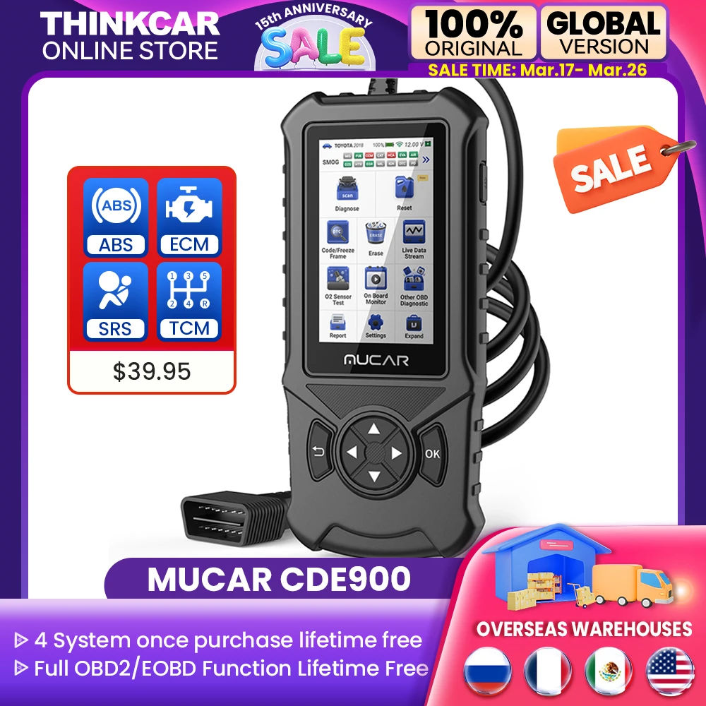 MUCAR CDE900 Auto OBD2 Scanner Car Diagnostic Tool With ABS SRS TCM Engine System Lifetime Free Upgrade Clean Error Code Reader