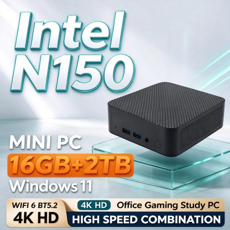 2026 Energy Saving Intel N150 Mini PC Windows11 Desktop PC 16GB 32GB RAM 1TB 2TB SSD WiFi6 BT5.2 4K HD Home Office Light Gaming