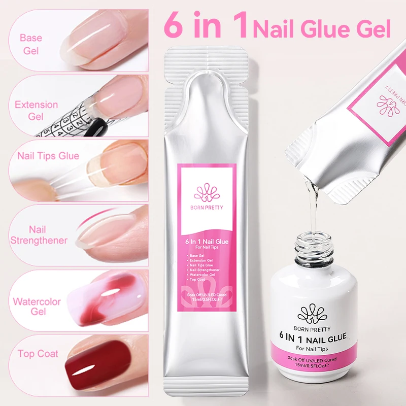 BORN PRETTY 15g 6 in 1 estensione smalto gel UV colla per unghie punte per unghie finte gel base unghie semipermanenti arte manicure autolivellante