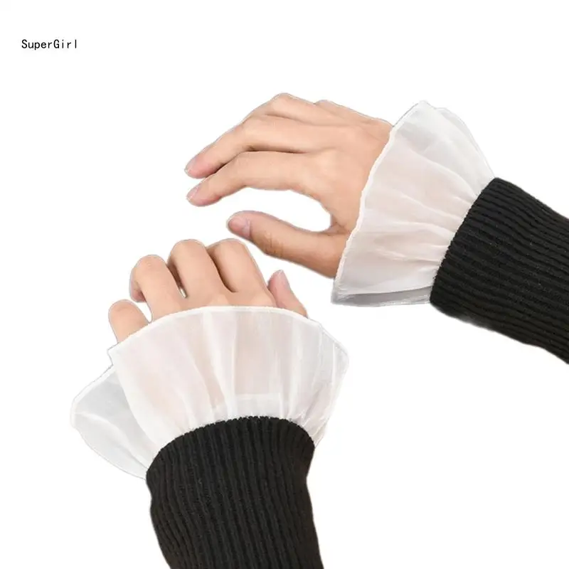 Wrist Cuffs for Women Lady Teens, Detachable Hand Sleeves for Sweater Blouses Coat Lace MeshFalse Flared Sleeves J78E