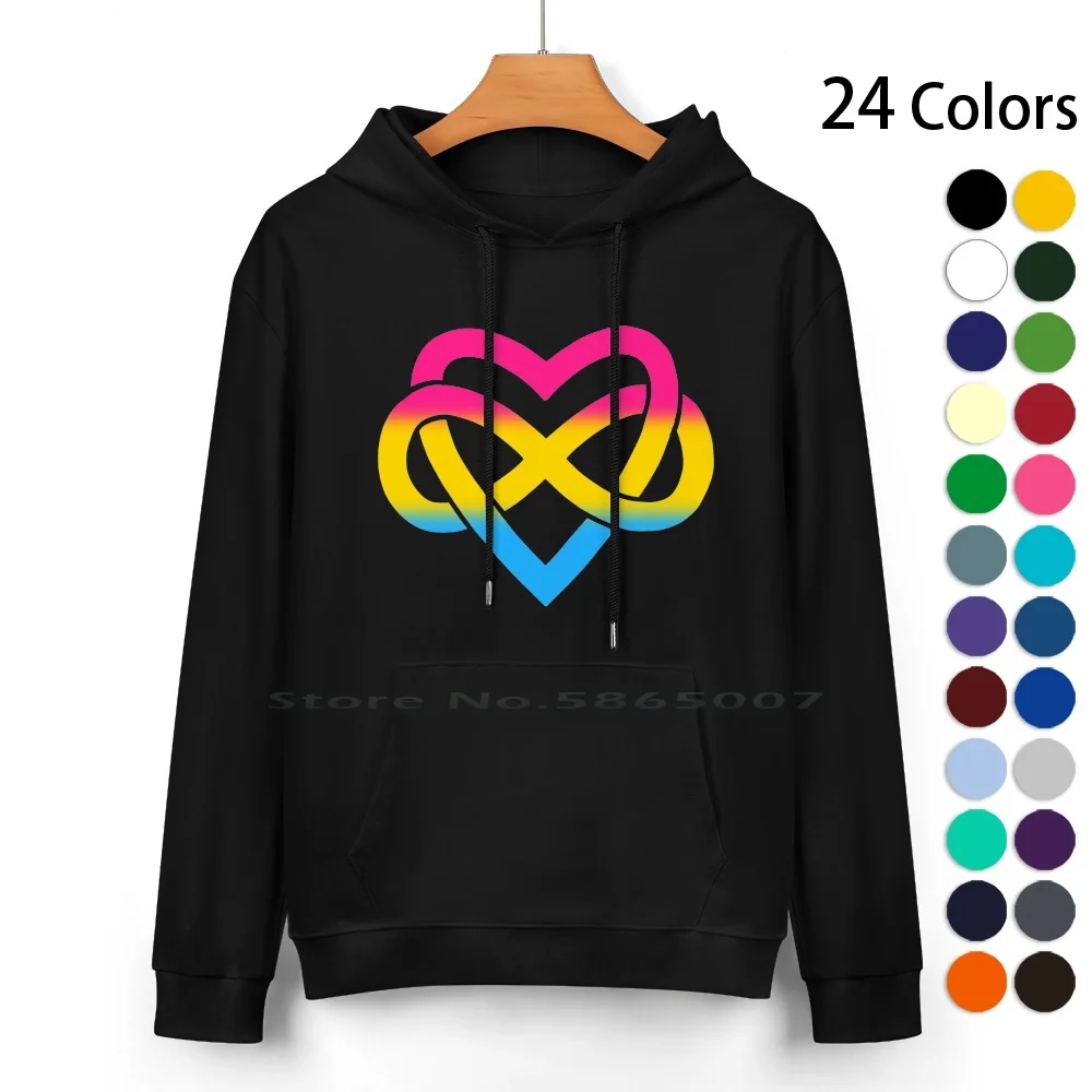 Pansexual Polyamory Inifinity Heart ( Black ) Pure Cotton Hoodie Sweater 24 Colors Unique Heart Rainbow Lgbtq Pansexual