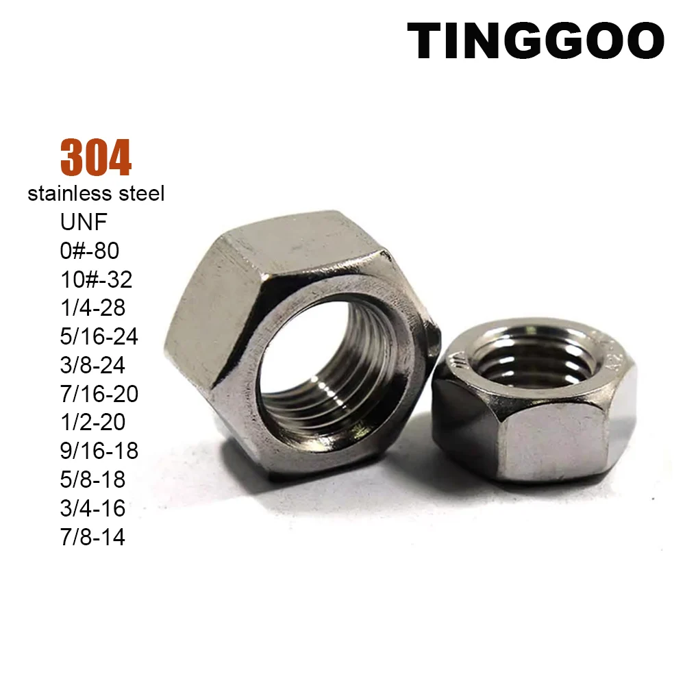 1/50pcs UNF 0#-80 10#-32 1/4-28 5/16-24 3/8-24 5/16-24 3/8-24 to 7/8-14 304 Stainless Steel US Coarse UK Thread Hex Hexagon Nut
