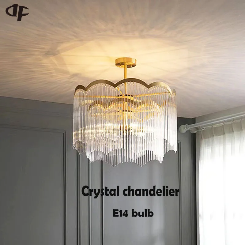 

Modern Crystal Pendant Lamps Chandelier Suitable For Bedroom Living Room Dining Room E14 Bulb Golden Crystal Chandelier Lighting