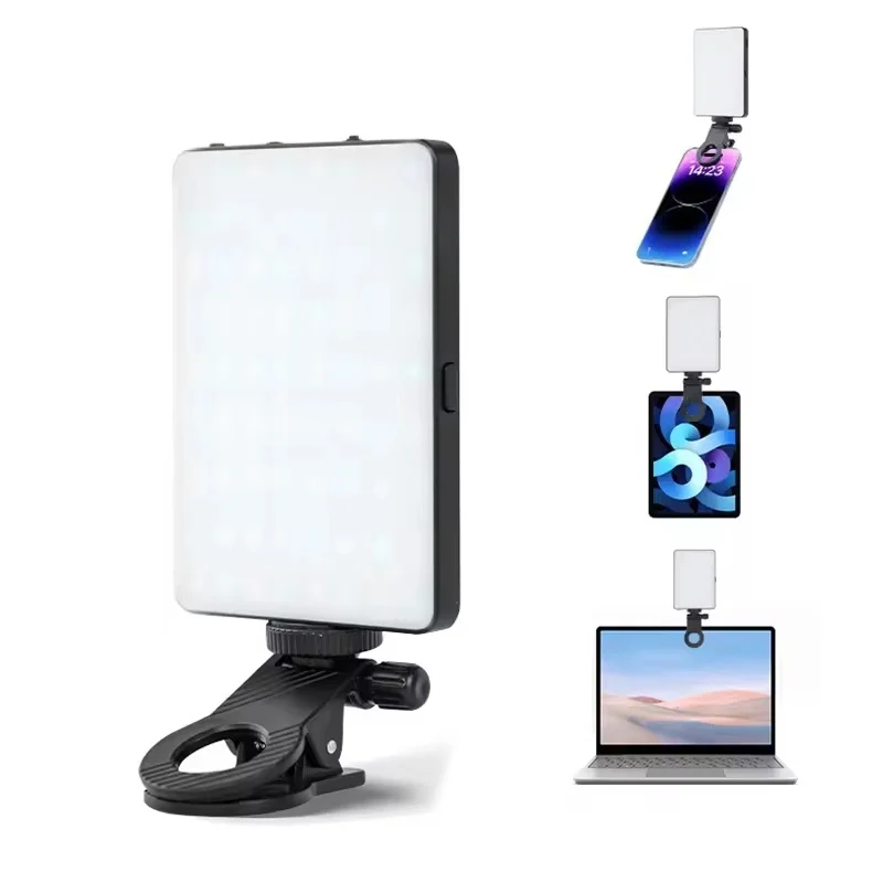 Mini LED Portable Clip-On Selfie Light Dimmable Phone Fill Lamp For Video Conference Vlog Live For iPhone/iPad/Laptop PC Camera