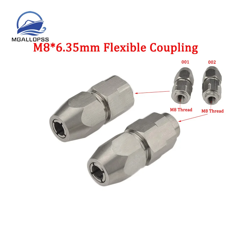 RC Boat Flexible Coupling CNC Stainless Steel M8x6.35mm Flex Collet Coupler for RC Boat Motor