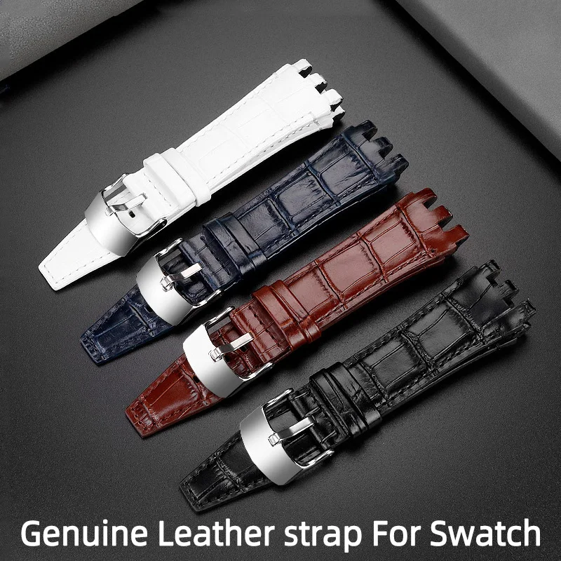 22mm Genuine Leather Bracelet For Swatch SVGK403/402 SVGB400 Series Wrist Strap Black Watchbands Man Watch Belt Accessories