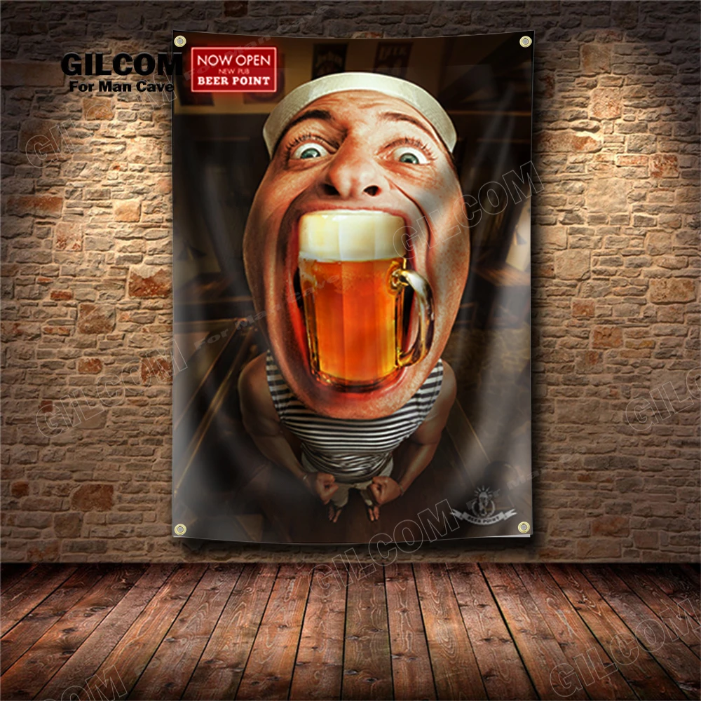 Beer Point Cheers Banner Flag Decration  Poster Wall Art  AD Vintage Sign Dark Gothic Motor Car Man Cave Garage Pub Club Bar