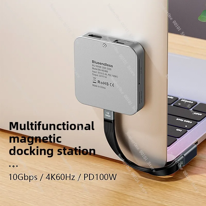 M.2 Magnetic SSD Enclosure NVMe Docking Station 4K HD USB 3.2 Hub Type-C Converter Hub