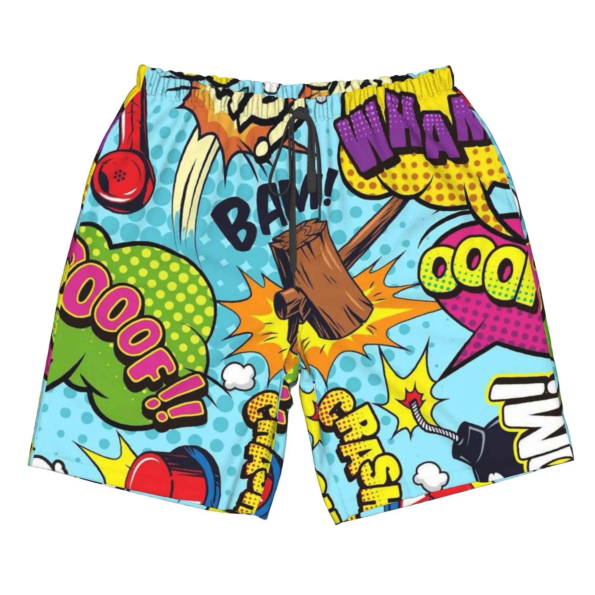 Comic Style Colorful Graffiti Print Trunks Beach Board Shorts Casual Quick Dry Swim Summer Men Pants