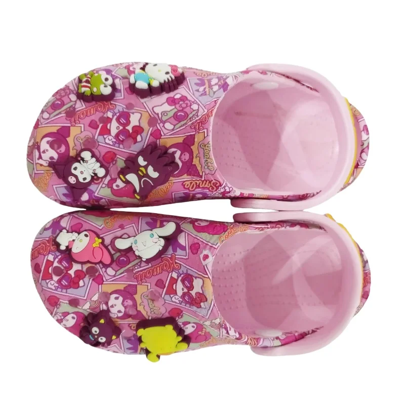 Sanrio Hellokitty Kuromi Pochacco Melody nuevas zapatillas de verano para niñas de dibujos animados para niños sandalias antideslizantes de suela blanda con punta envolvente regalo