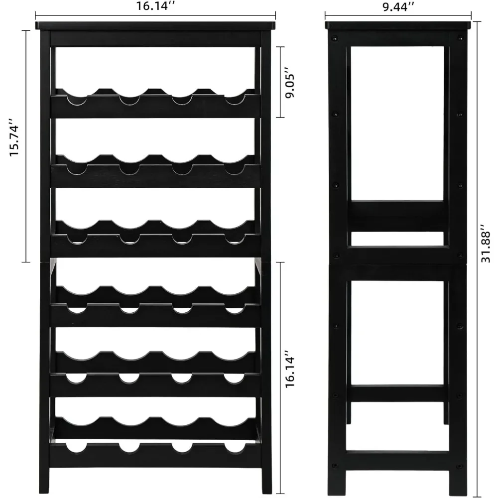 6-Tier Display Wine Storage Shelves with Table Top, 24-Botttle Bamboo Wine Rack Shelf for Kitchen Bar Dining Room Living Room