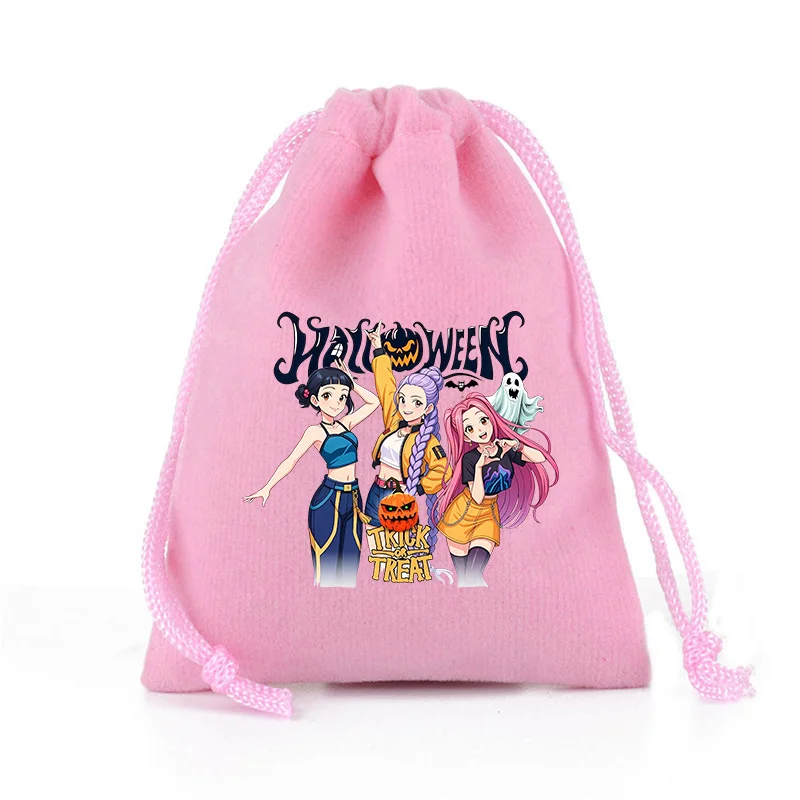 Bolsa de regalo con cordón KPop Demon Hunters, bolsa organizadora de almacenamiento para fiesta de Navidad y Halloween, bolsa de aseo con bolsillo de tela, regalo de Navidad