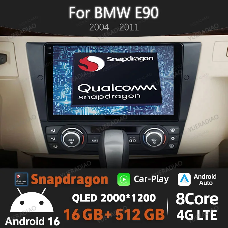 Radio para Auto con Android 16 para BMW Serie 3 E90 E91 E92 E93 2006 - 2012, Carplay y Android Auto, Reproductor Multimedia de Video, Cámara de Reversa