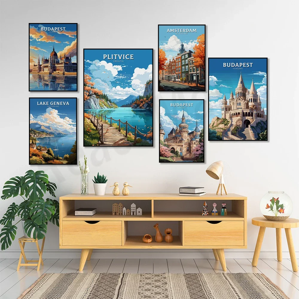 أرخص معقل للصيادين ، Plitvice ، Sibenik Croatia ، تشيسكي كروملوف ، ساحل الجسر ، ملصقات السفر في هولندا #2