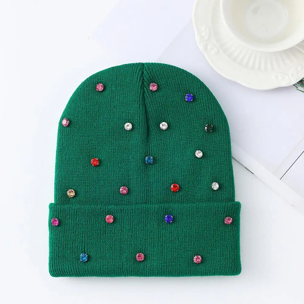 Warm Knitted Cap with Rhinestones Colorful Rhinestone Knit Hat Women’s Sparkly Winter Soft Stretchy Cozy for Weather for Days