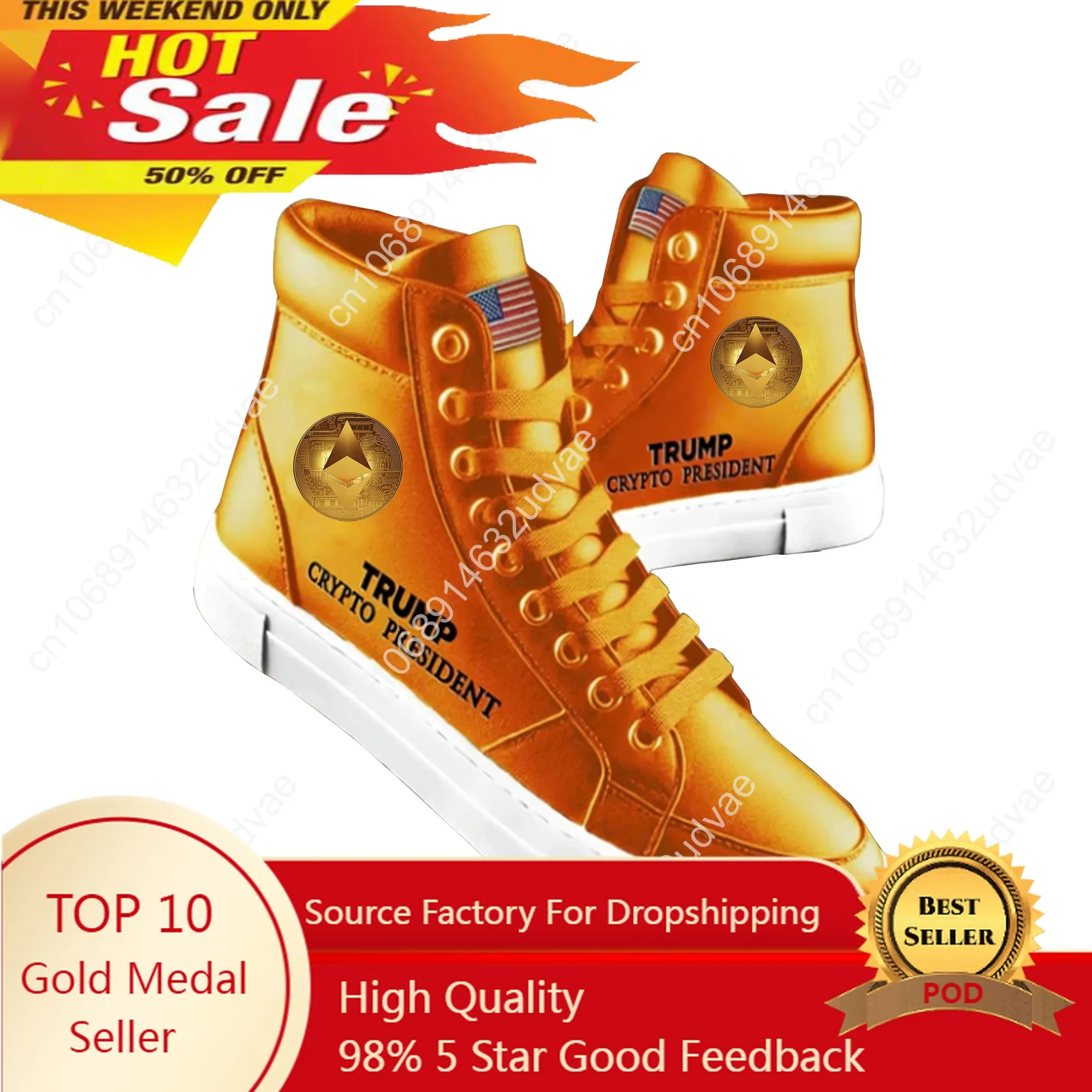 Ethereum Orange Shoes 100% Top Quality Trump Sneakers Crypto President 2024 MAGA Never Surrender Womens Mens Casual Road Boots