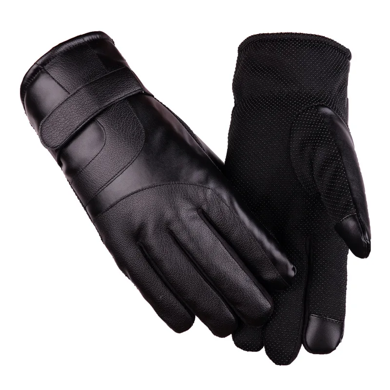 1 pair of men's sheepskin gloves and men's leather gloves for winter outdoor warmth (black one size fits all)