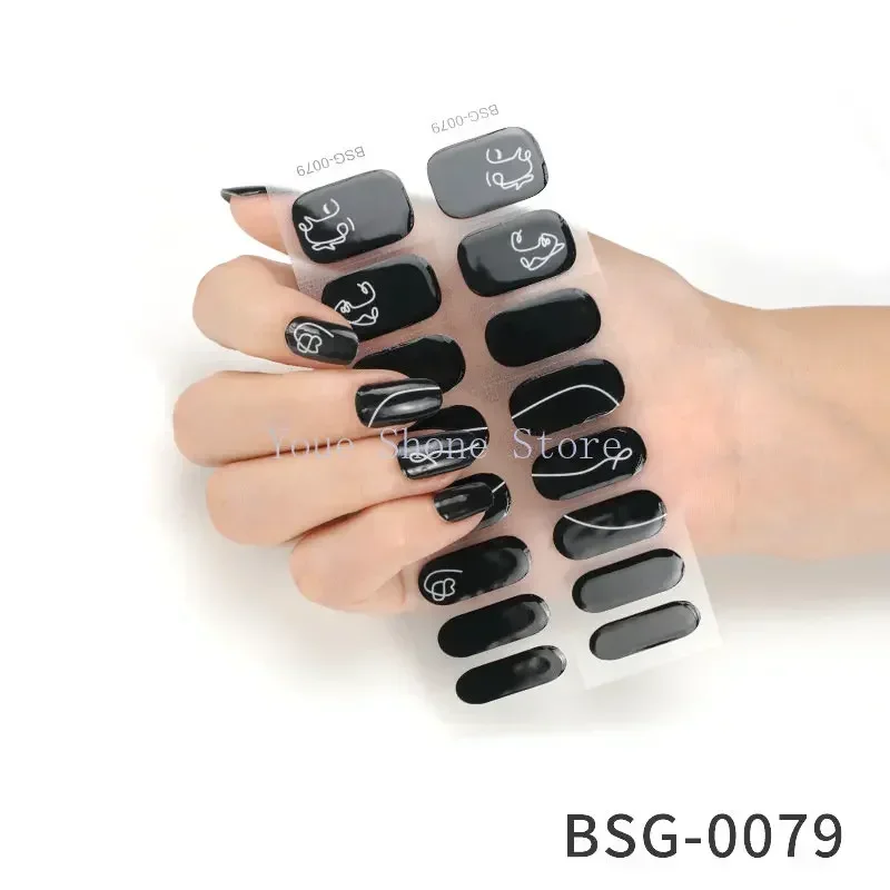 Parche de uñas de Gel semicurado para mujer, adhesivo de 16 puntas para lámpara UV LED, envoltura completa, impermeable, a la moda