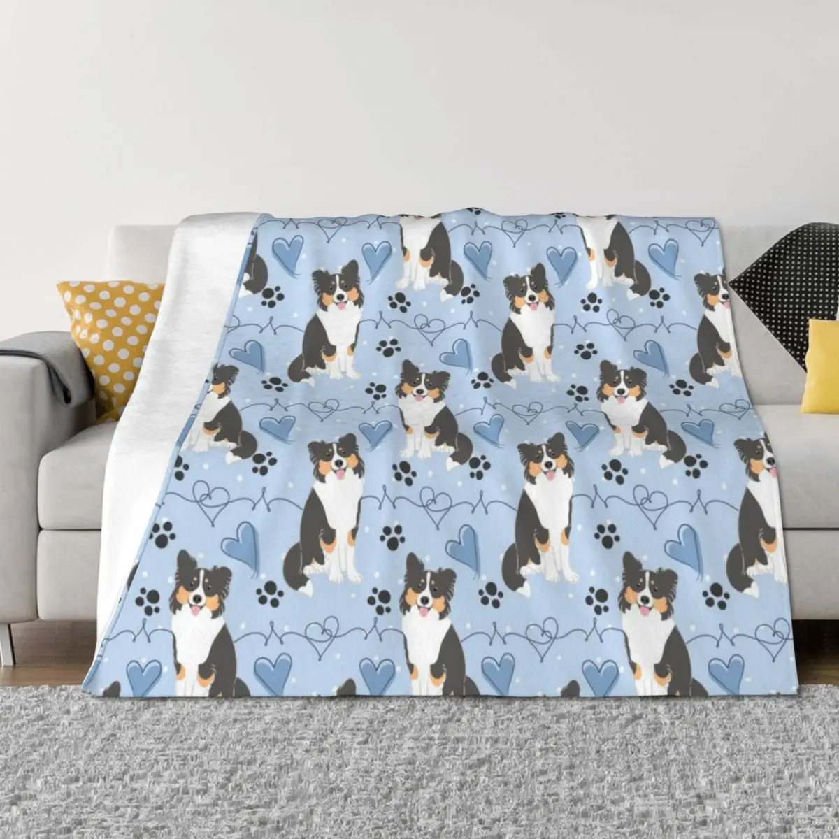 

LOVE Black Tricolor Border Collie Throw Blanket Plaid Winter beds Nap Furrys Blankets