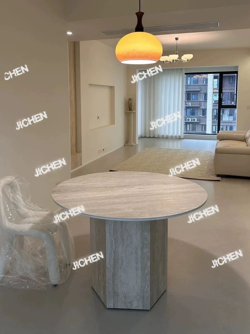 XQNordic الرومانية الحجر الجيري بلاطة الصخور طاولة طعام شقة صغيرة غرفة المعيشة المنزل المتوسطة الطراز القديم جولة بسيطة