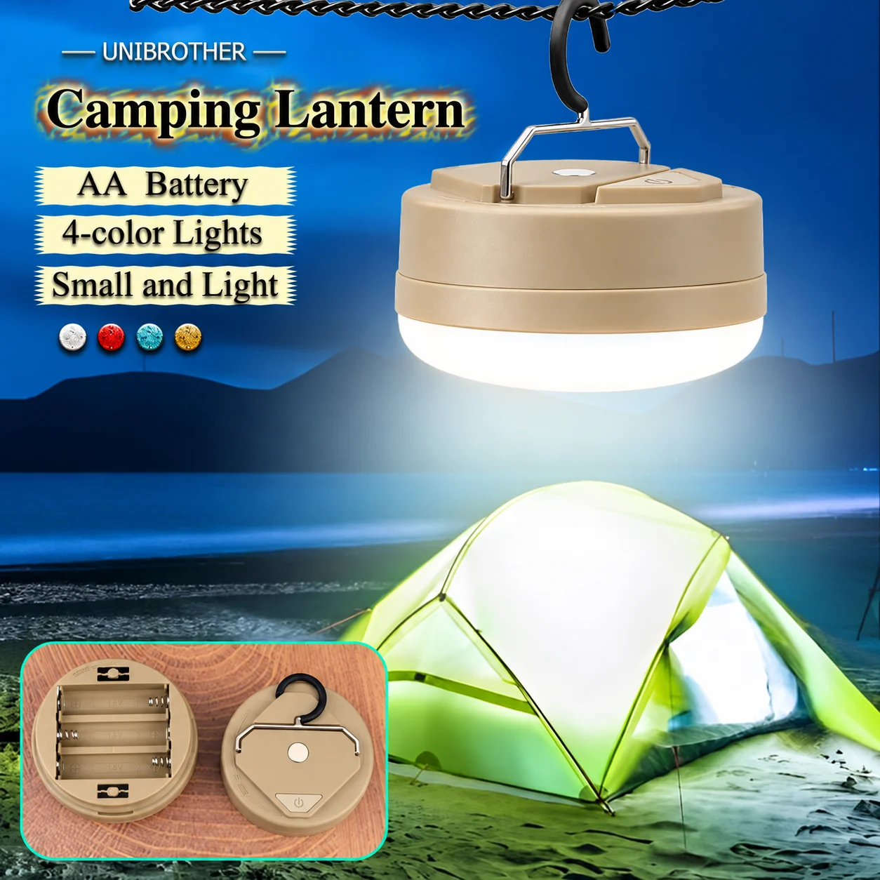 Mini Camping Lantern 4 Modes Dimmable Portable Tent Light Magnetic Hanging Lamp Powered by 3 AA Batteries for Outdoor Emergency