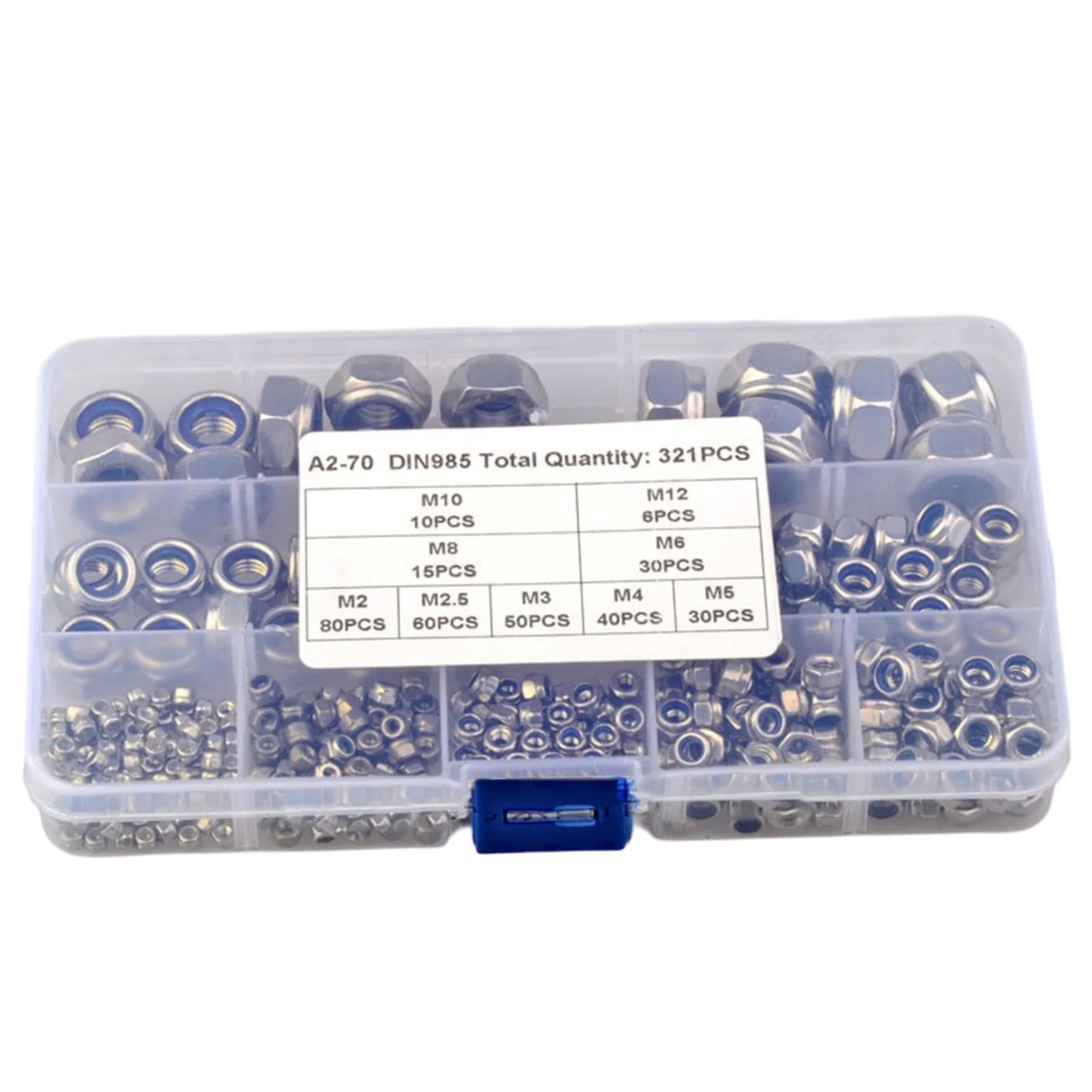 321Pcs 304 Stainless Steel Metric Nylon Insert Hex Lock Nuts Kit Assortment Set For DIY Repair Homeowner Fastener Hardware