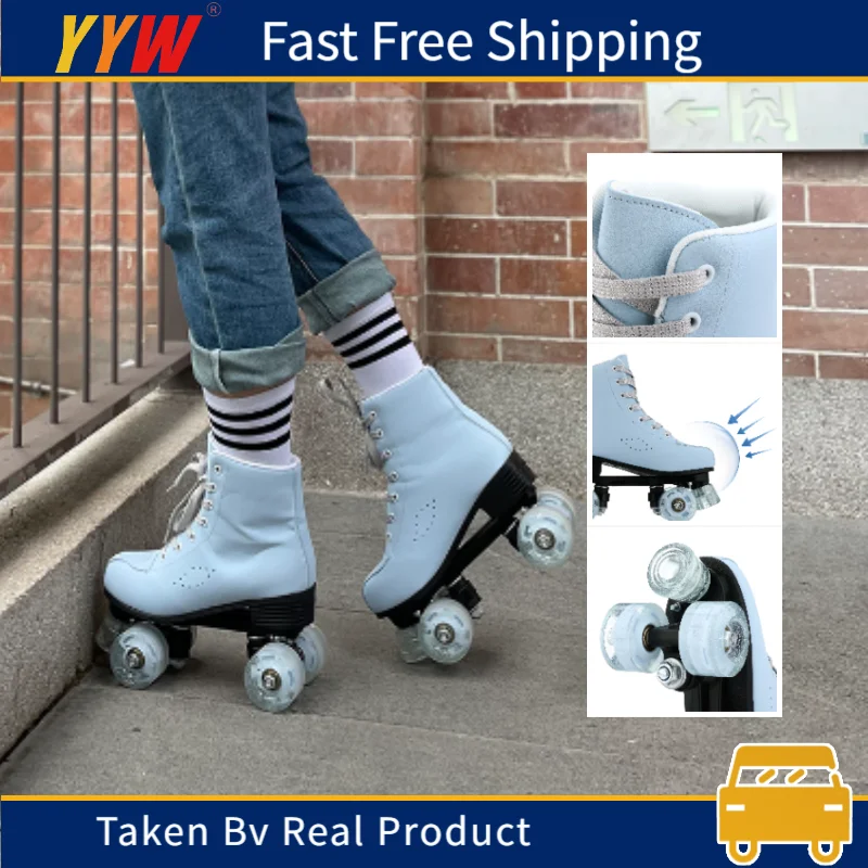 

YYW мигающие роликовые коньки для женщин, двухрядные четырехрядные коньки, обувь для взрослых, уличные тренировочные кроссовки для катания на коньках в помещении с 4-колесными колесами