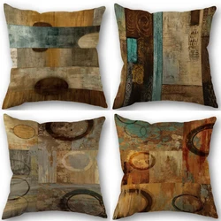Brown Teal Geometric Print Linen Throw Pillowcases Boom Single Printed Pillow Cover For Living Room Bedroom Couch Sofa