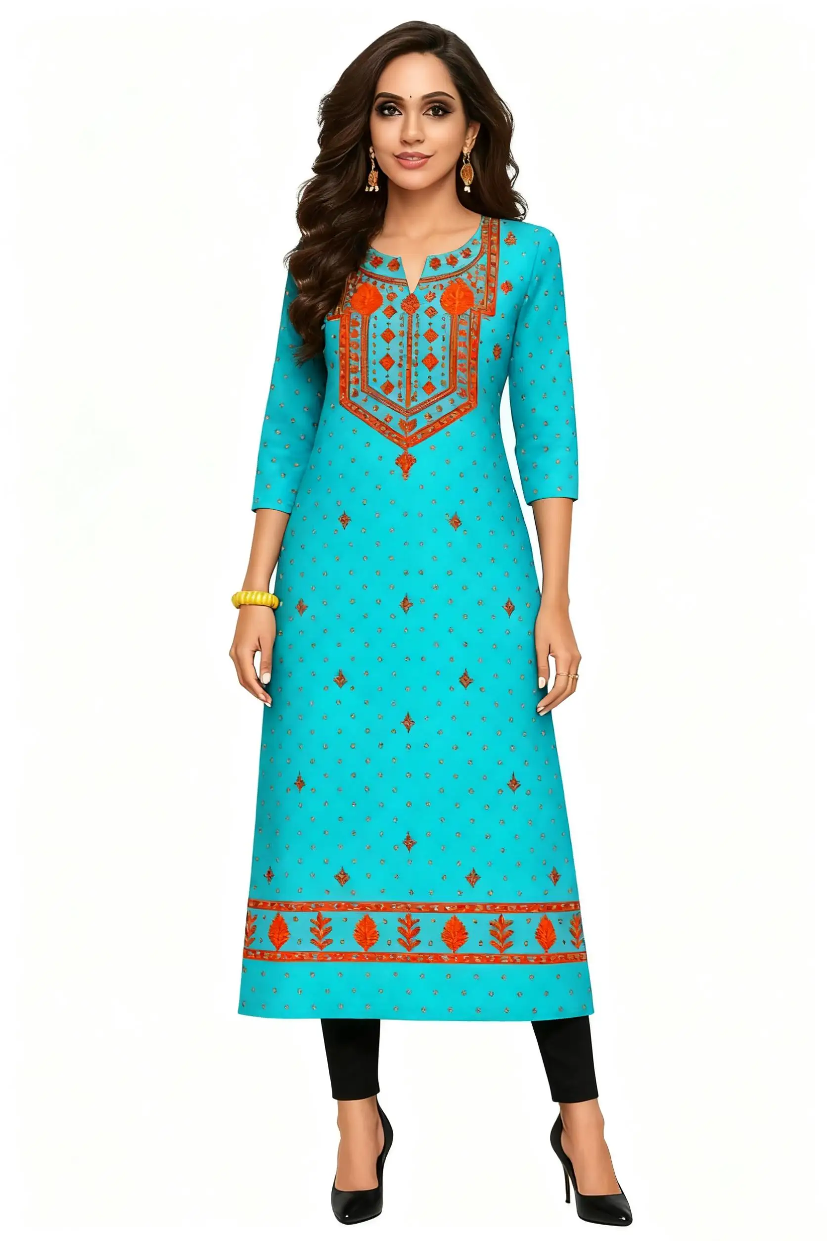 National style Muslim Women Kurtta Casual Dress Slit hem Straight Casual Ethnic Mandarin 3D Design Abito Donna Turkish Abaya 2