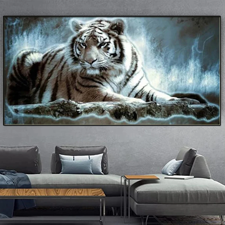 

DIY 5D Diamond Painting Animals Flame Tiger Full Large Diamond Mosaic Cross Stitch Embroidery Kit Handicraft Home Decoration Art