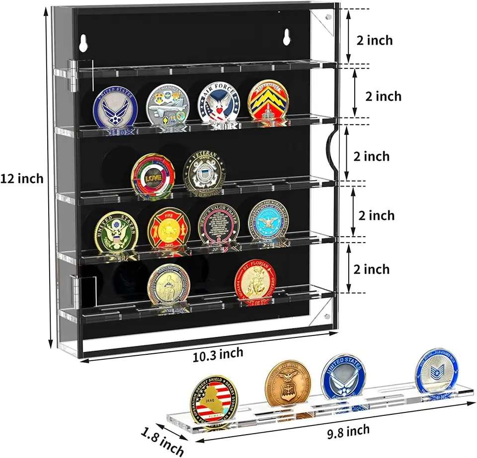 Verani Vitrina para medallas, Caja de exhibición de Monedas de desafío Militar, Vitrina con estantes extraíbles y Fondo pinnable para Insignias, Cintas, Botones de Insignia, tamaño pequeño, Color