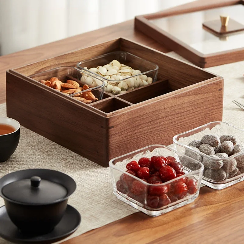 Household Wooden High-grade Fruit Plate Living Room Tea Table Candy Box Dried Fruit Snacks Placed Fruit Bowl Storage Containers