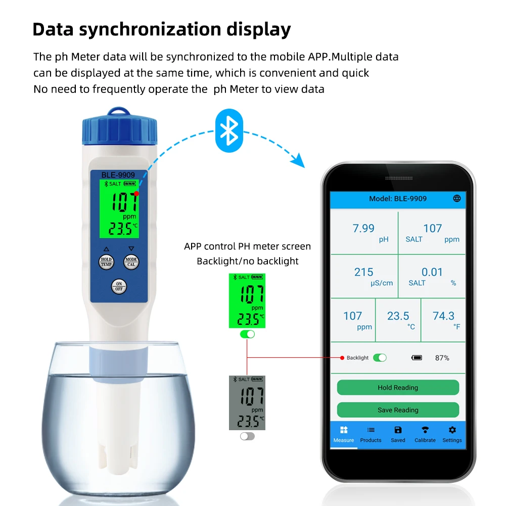 Medidor de salinidad de agua de mar, Monitor Digital inteligente con Bluetooth, probador de sal para acuarios, piscina, pecera, mariscos,