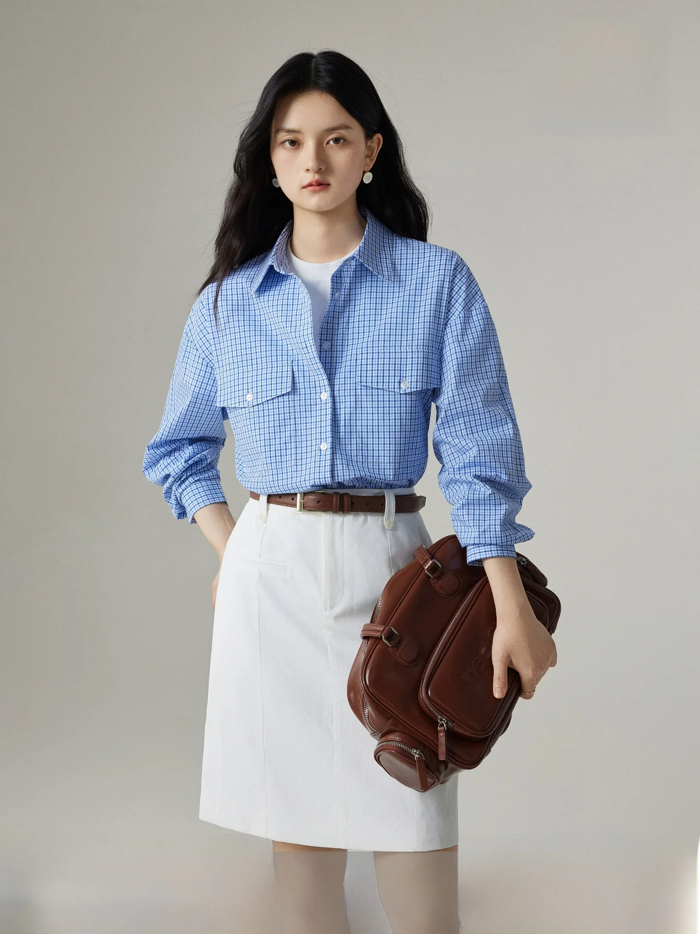 

Blue Plaid Long Sve irt Women's Spring Summer Loose Layering Collar irt Breathable Comfortable Korean Sle Commute