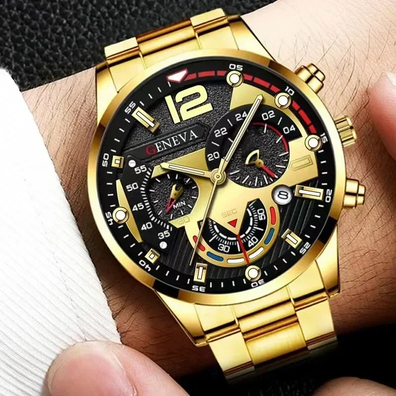 Reloj de pulsera de cuarzo para Hombre, cronógrafo de acero inoxidable, luminoso, informal, de negocios, a la moda