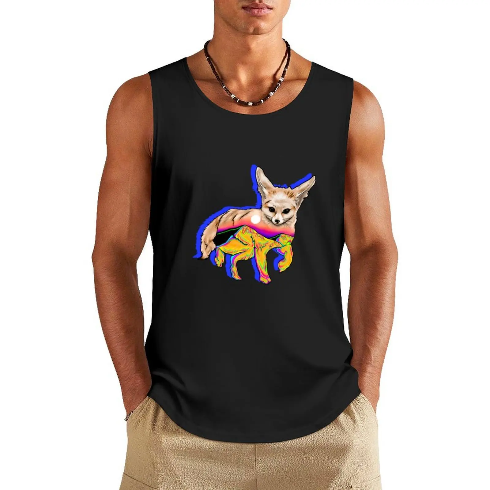 

White Sunset Desert Fennec Tank Top Male clothes Men's gym t-shirt cotton t-shirts man