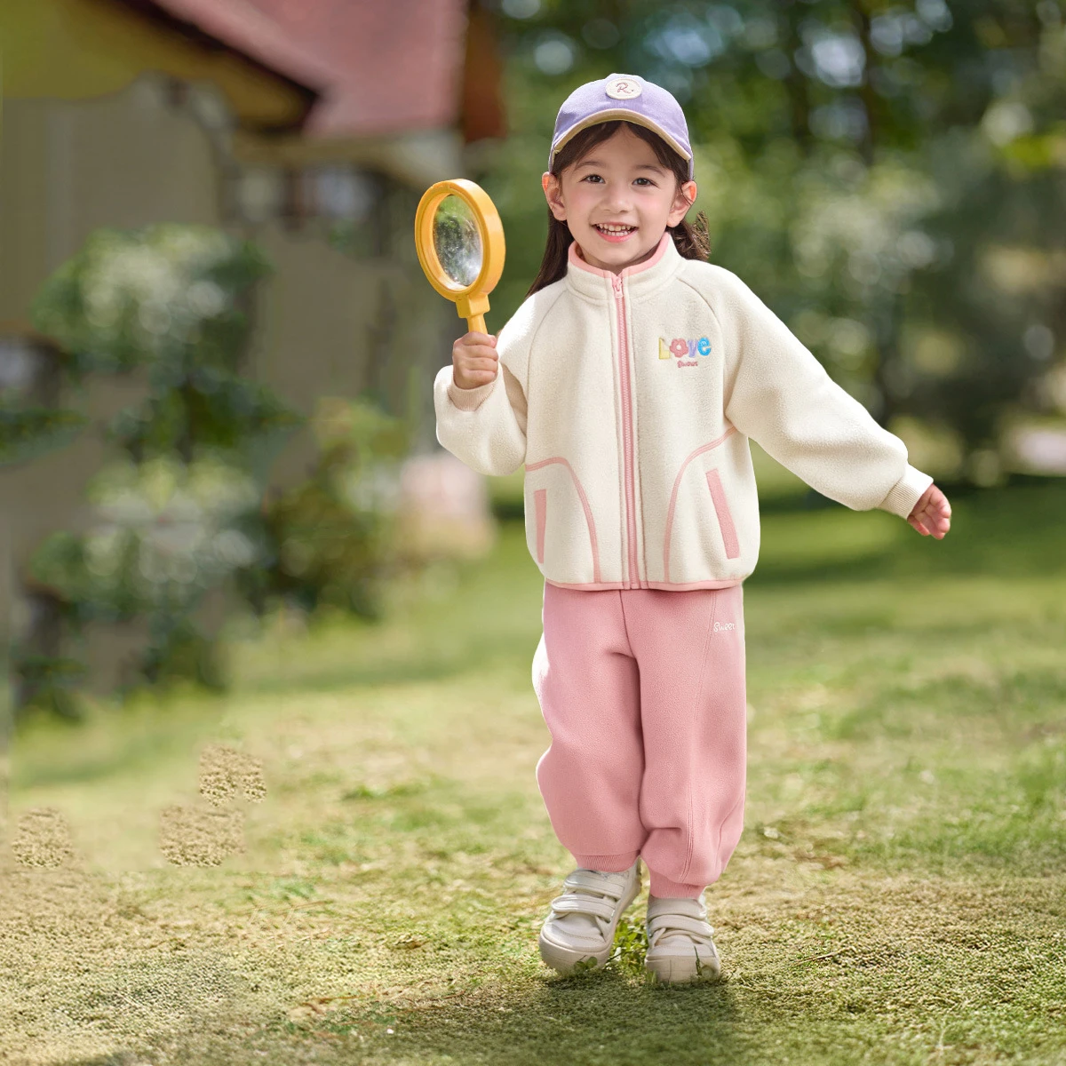 

Children's Autumn Sports Suit Casual Long Sleeved Zipper Cardigan Eastic Waist Loose Pants Cute Embroidery Color Blocking Suit