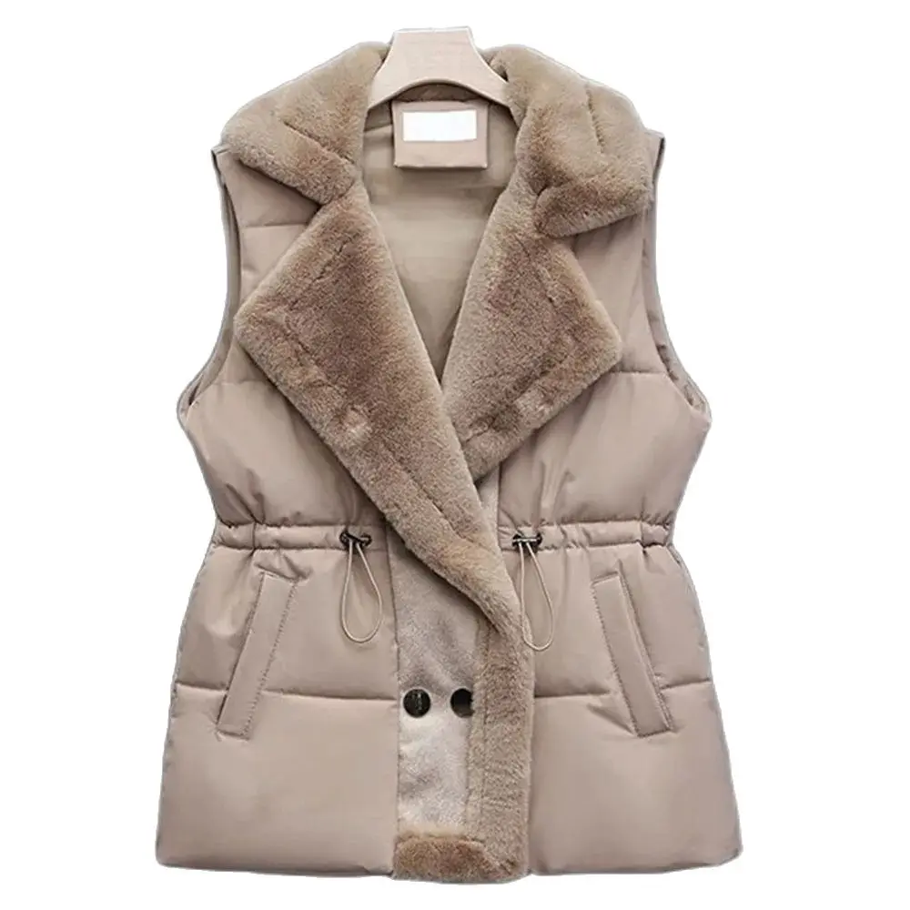 

Autumn Winter Short Fur-Fur Integration Cotton Vest Women 2024 New Fashion Loose Casual Waistcoat The Waist Outerwear Female