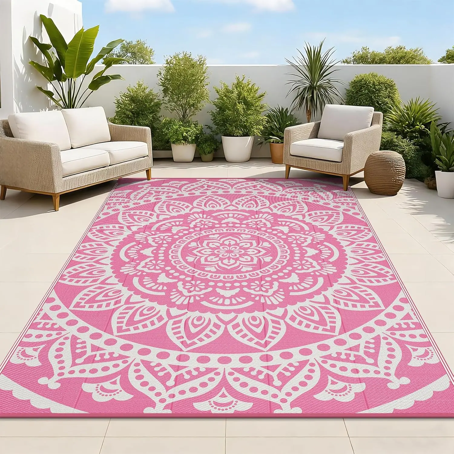 

Waterproof Outdoor Rug 6'x9' Reversible Boho Plastic Straw Patio Deck Camping Rugs, Indoor Outdoor Portable RV Mat Clearance