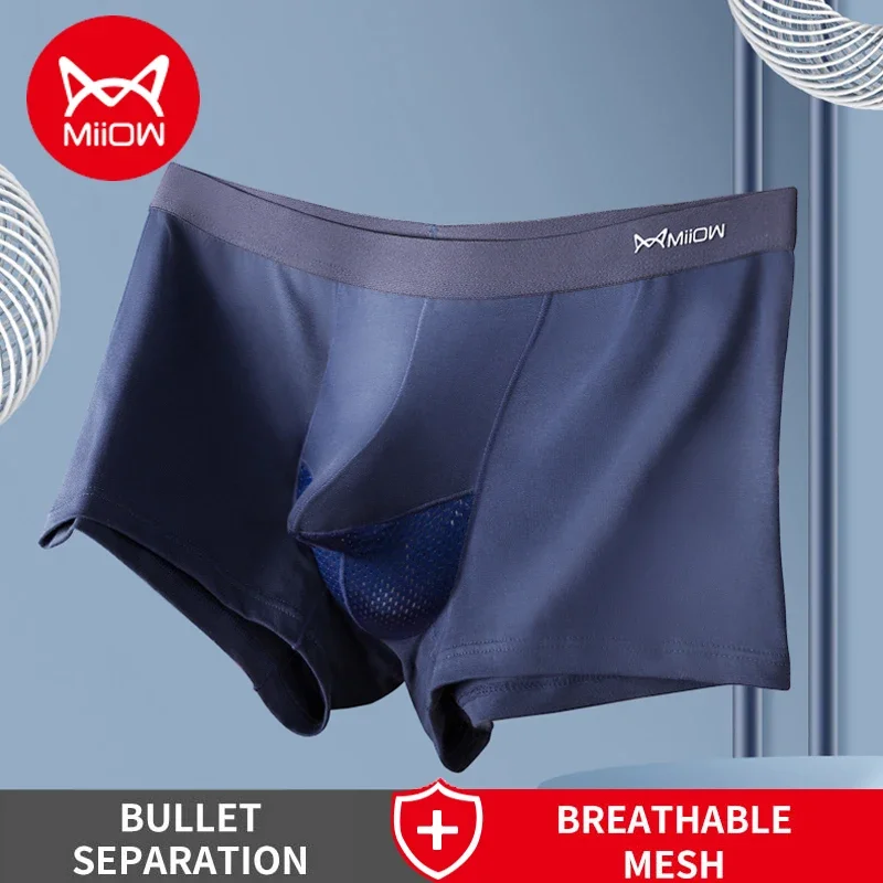 MIIOW 3Pcs Cotton Men Boxers Underpants Soft Trunks Man Underwear Bullet Separation Sexy Breathable Mesh Men\'s Panties Boxers