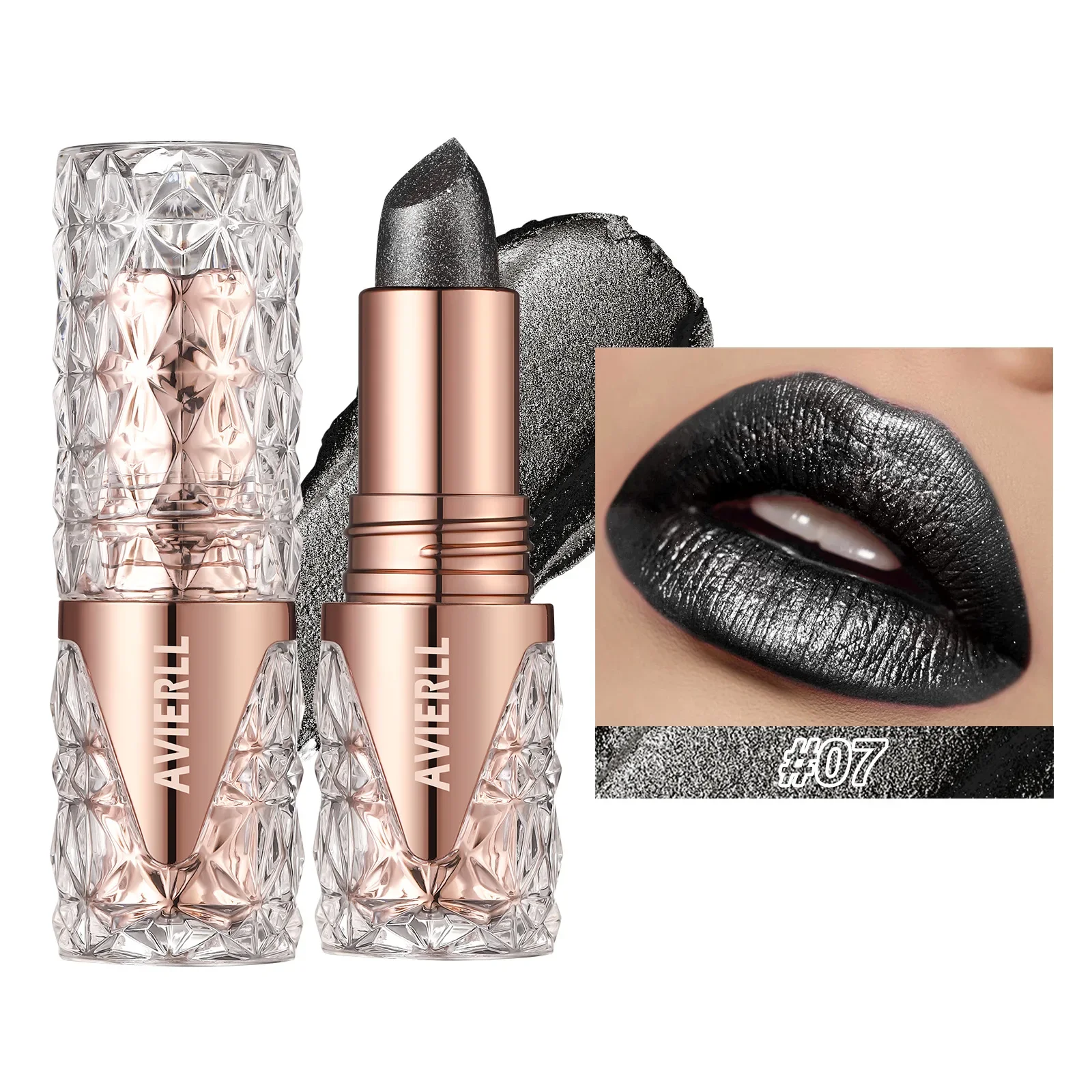 Quicksand Black/Gold Lipstick Fine Glitter Lipstick Moisturizing Silky Mermaid Pink Long-lasting Waterproof Diamond Lipgloss