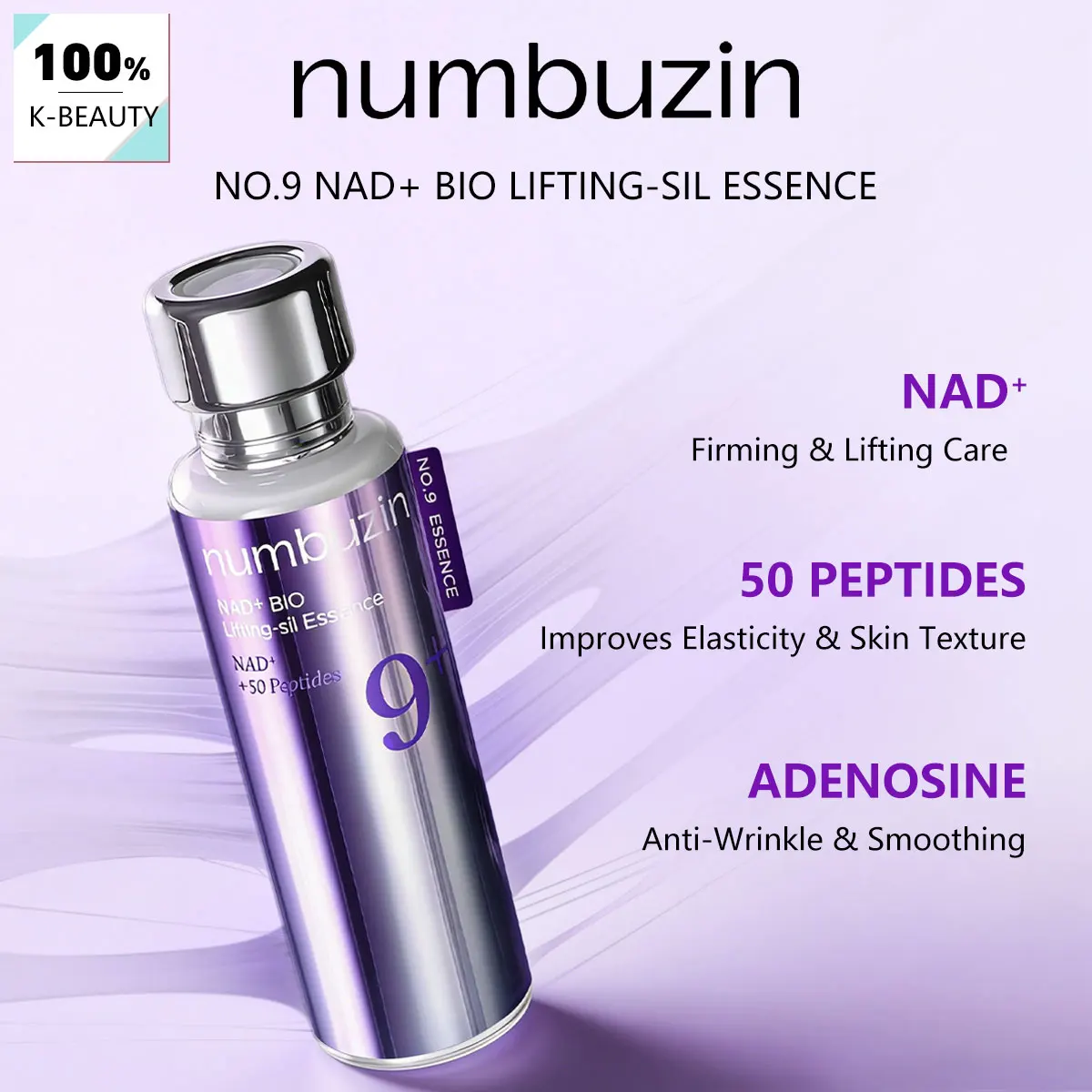 numbuzin No.9 NAD+BIO Esencia Lifting-sil 50ml, Textura Elástica y Poros Minimizados, Brillo de Piel Restaurado ​ ​ K-Beauty, Maquillaje Coreano