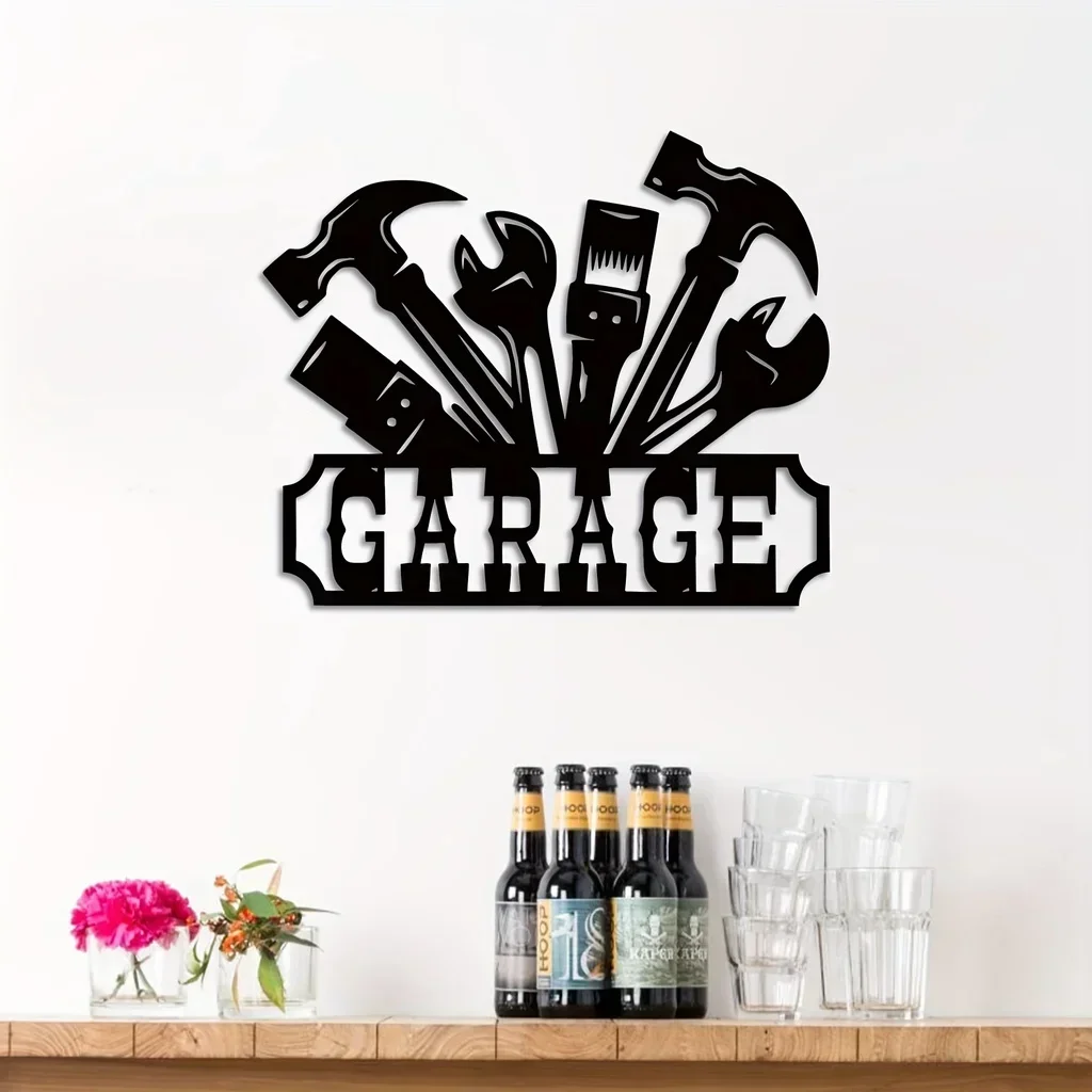 Garage Metal Wall Decor, Unique Garage Sign Wall Decor Plaque Art Geometric Ornaments Cut Out for Home, Christmas Decor Gifts