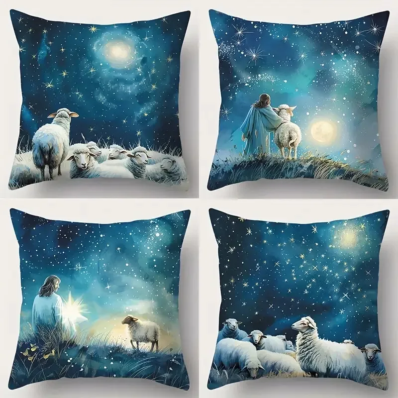 Fantasy Shepherd Theme digital printing pillow cover Short plush Suitable living rooms bedrooms sofas throw cushion cover 4pcs