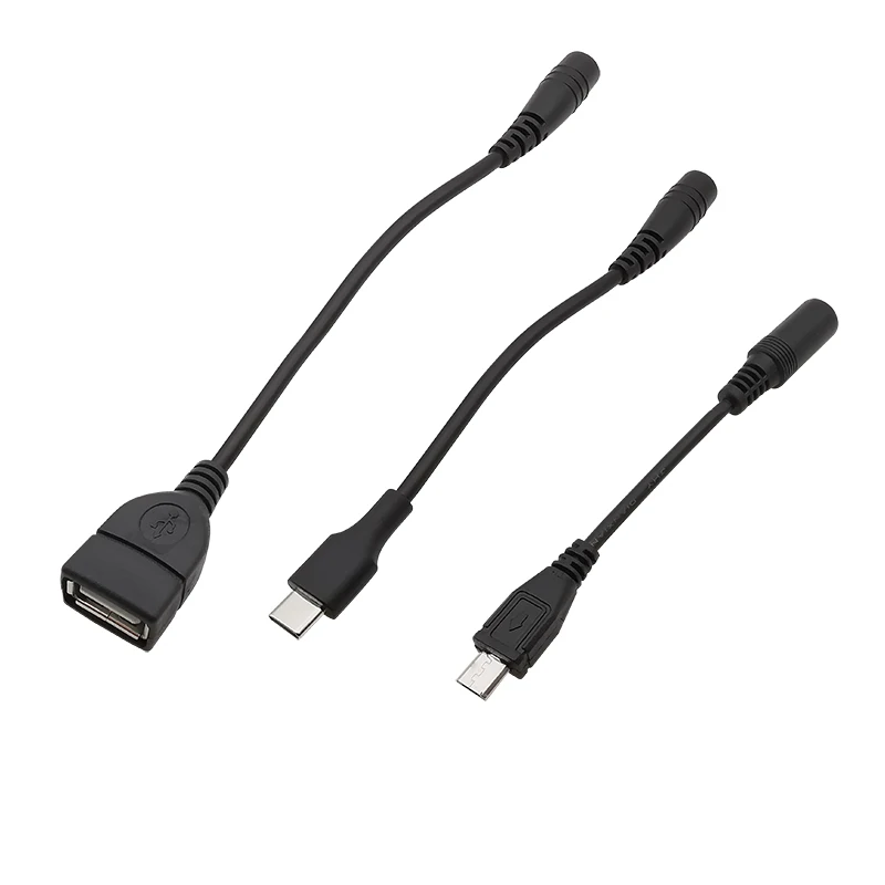 1 sztuka USB Micro męskie/typ C wtyczka/gniazdo USB żeńskie do 5.5mm x 2.1mm żeńskie gniazdo DC przewód zasilający kabel konwerter złącza