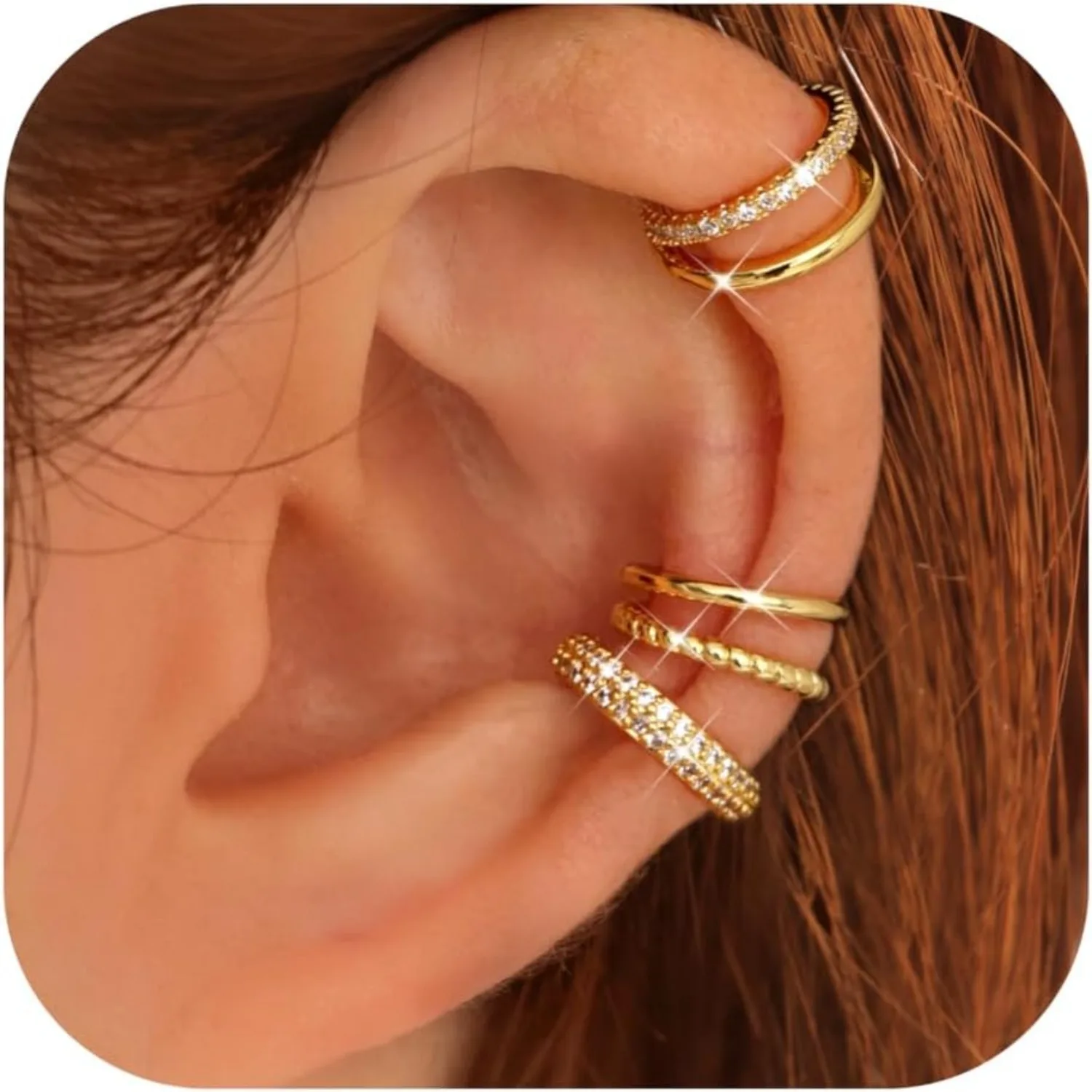 

Drperfect 4Pairs Ear Cuffs Non Piercing 14K Gold Plated Ear Cuff Earrings for Women Ear Cuff for Non Pierced Clip on Cartilage