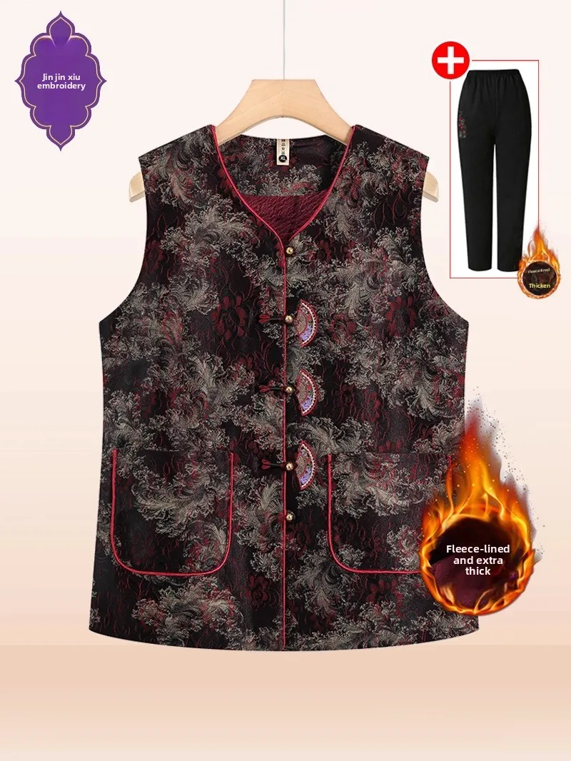 Thiened Fce ベスト 中年女性用 春秋アウター 冬 暖かい ふわふわ Jaet andmother Sle