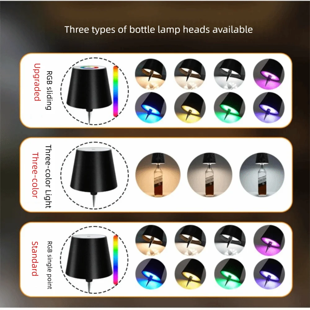 Lampada da tavolo per bottiglie senza fili con luce respiratoria RGB LED Interfaccia di tipo C Luci per bottiglie di vino Lampada wireless ricaricabile USB touch
