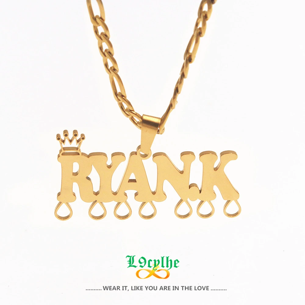 

Punk Jewelry Custom Name Crown Necklaces Stainless Steel Raindrop Charm Necklace Personalized Nameplate Collier Femme